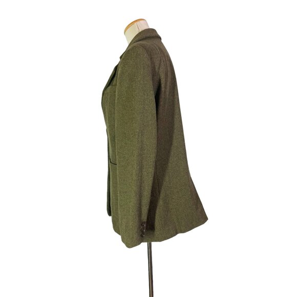 Banana Republic Factory Size 8 Herringbone Long Blazer Green Tweed Wool Blend - Picture 12 of 14
